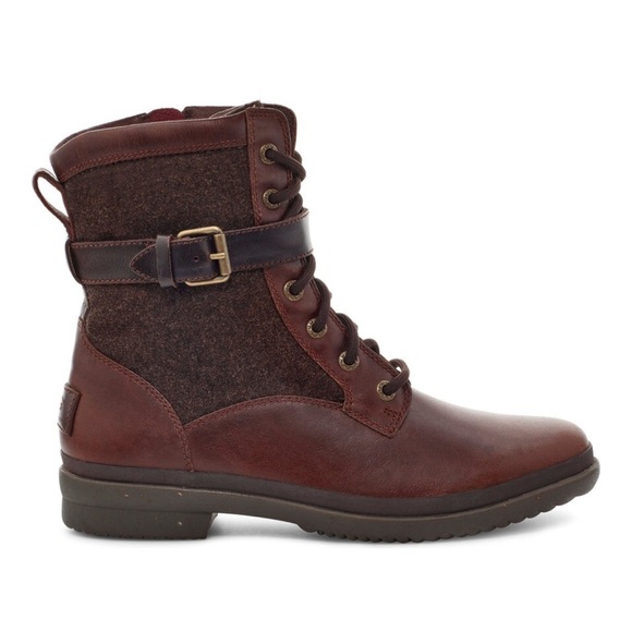 UGG Women's Kesey Brown Leather & Wool Waterproof Winter Boot Lace Zip, Sz 8.5 - Picture 1 of 12